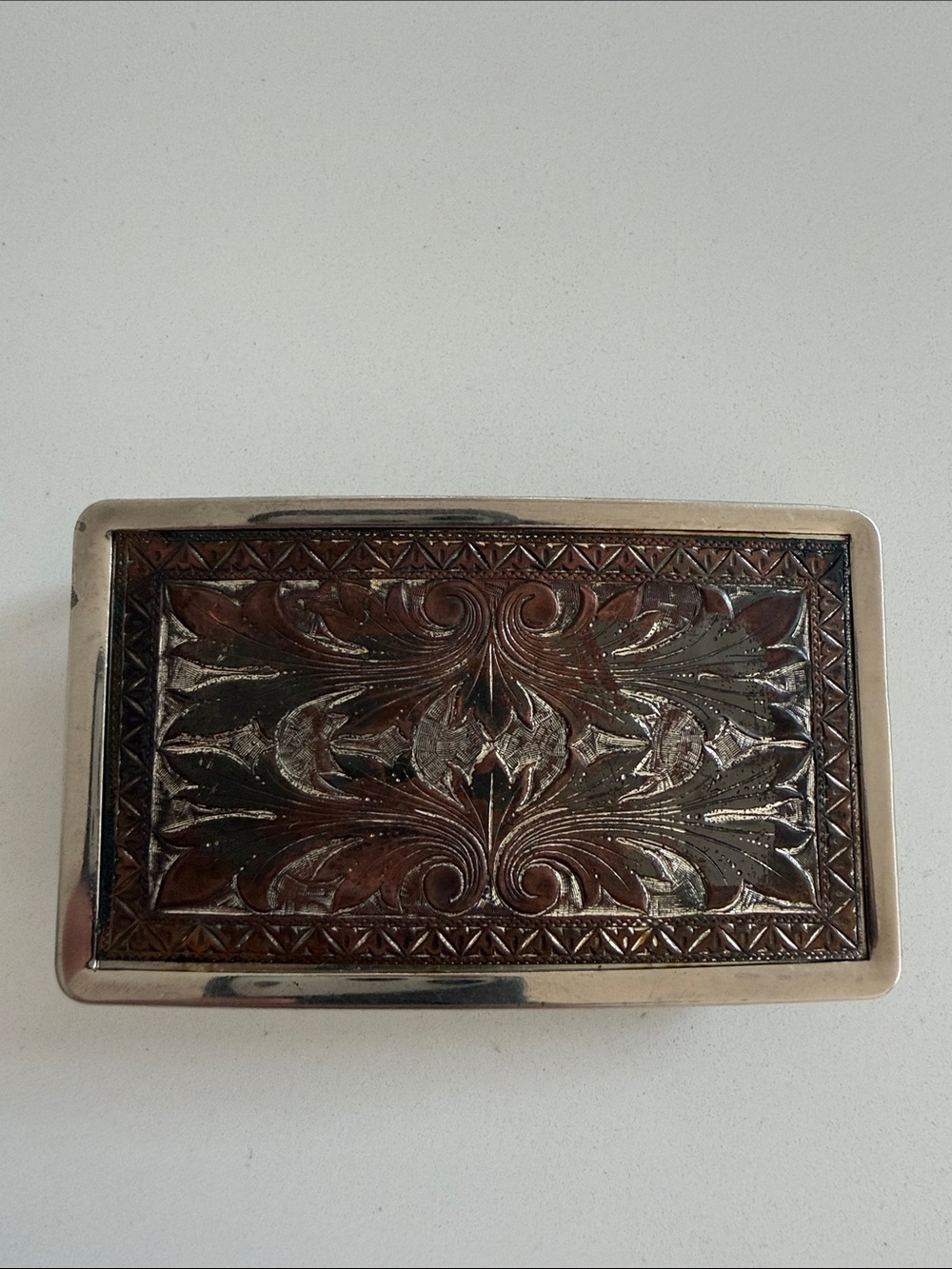 BELT BUCKLE Nickle Plated Patina Engraved Floral Western Rodeo Stampede Unisex